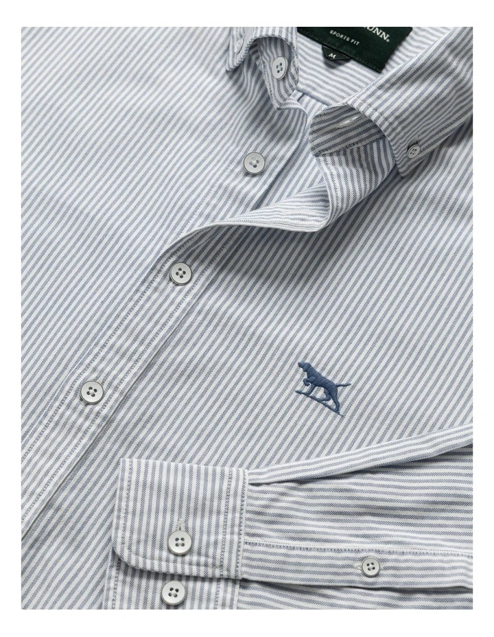 Gunn Oxford Stripe Long Sleeve Sports Fit Shirt in French Navy image 5