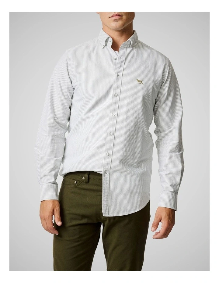 Oxford Lakeside Stripe Long Sleeve Sports Fit Shirt in Eucalyptus image 1