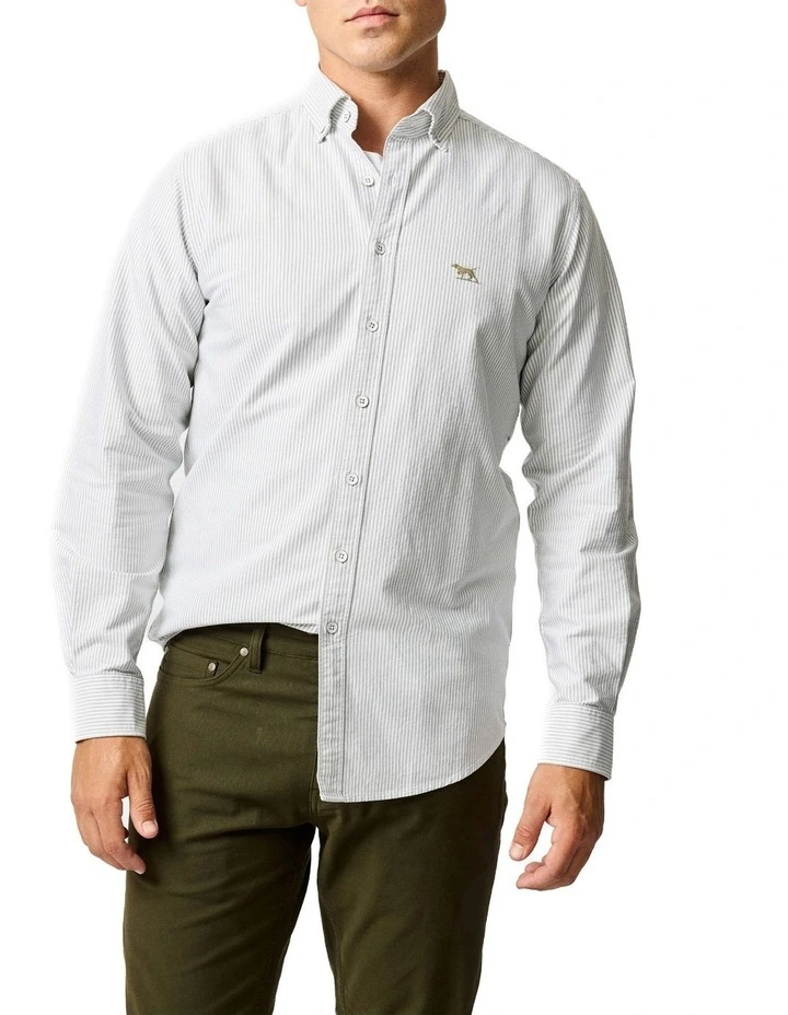 Gunn Oxford Stripe Long Sleeve Sports Fit Shirt in Eucalyptus image 1