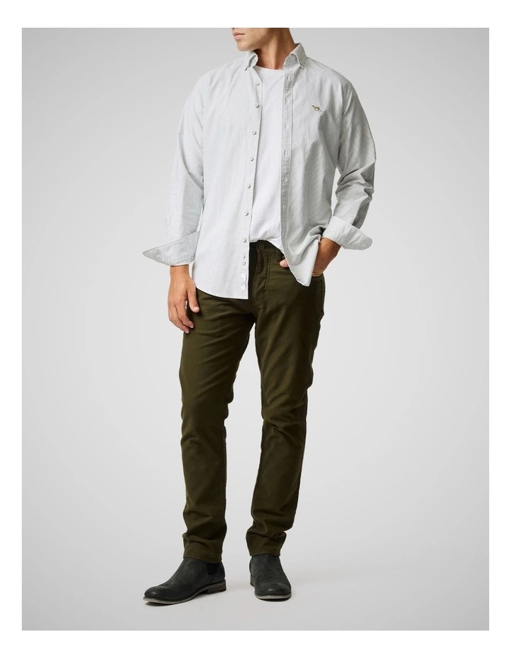 Oxford Lakeside Stripe Long Sleeve Sports Fit Shirt in Eucalyptus image 2