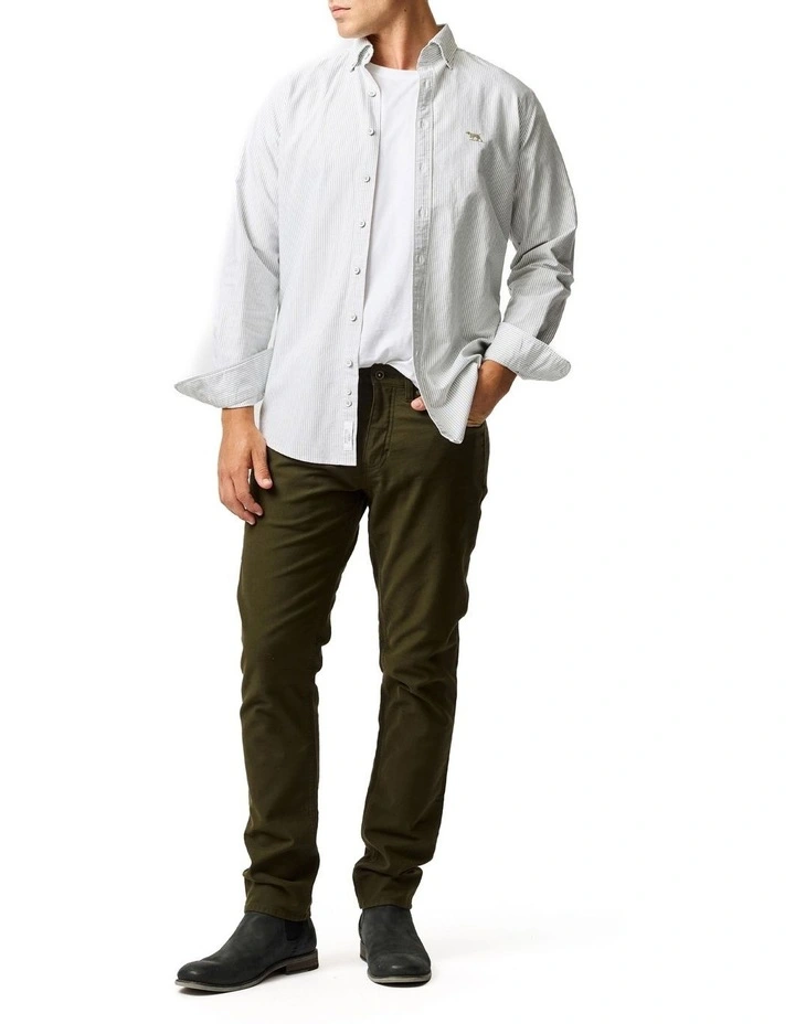Gunn Oxford Stripe Long Sleeve Sports Fit Shirt in Eucalyptus image 2