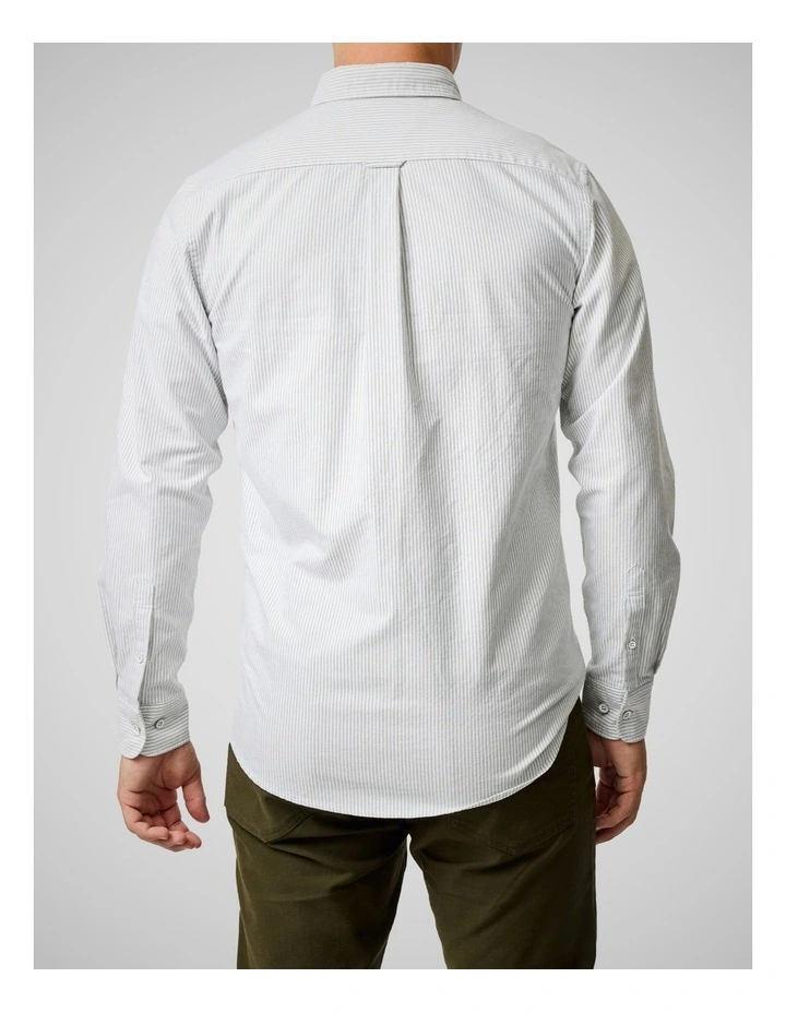 Oxford Lakeside Stripe Long Sleeve Sports Fit Shirt in Eucalyptus image 3