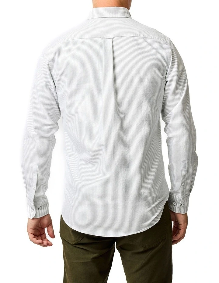 Gunn Oxford Stripe Long Sleeve Sports Fit Shirt in Eucalyptus image 3