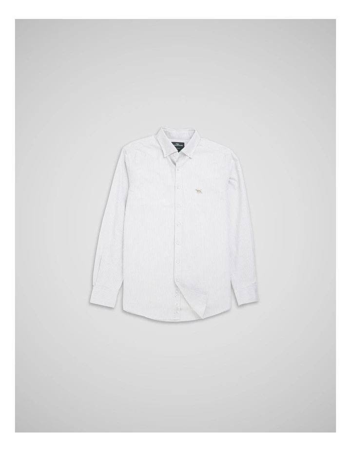 Oxford Lakeside Stripe Long Sleeve Sports Fit Shirt in Eucalyptus image 4