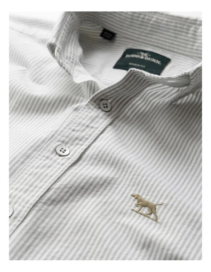 Oxford Lakeside Stripe Long Sleeve Sports Fit Shirt in Eucalyptus image 5