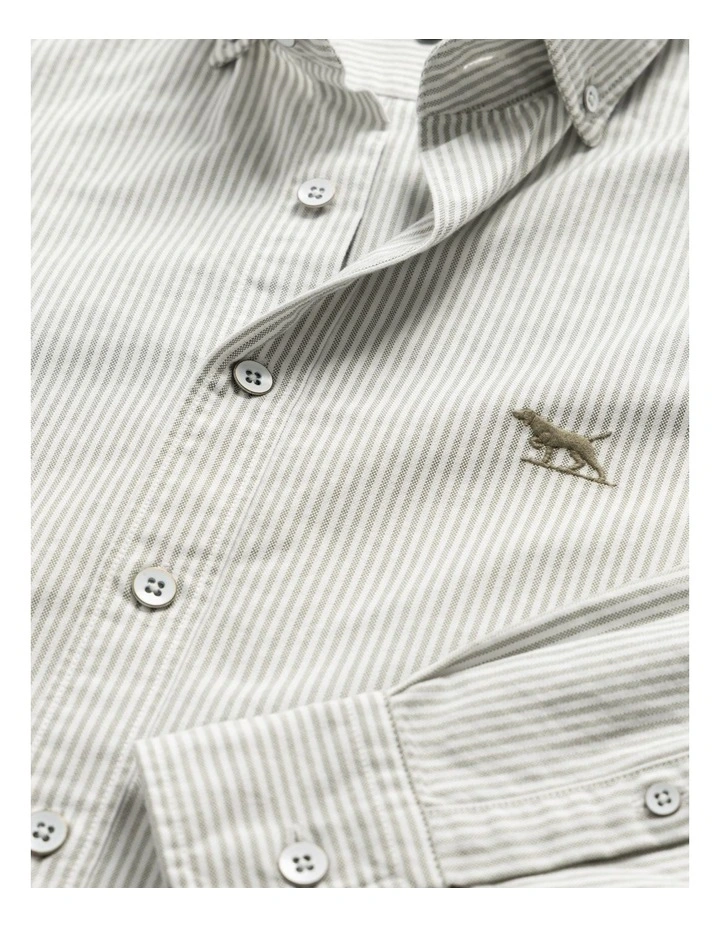 Gunn Oxford Stripe Long Sleeve Sports Fit Shirt in Eucalyptus image 5