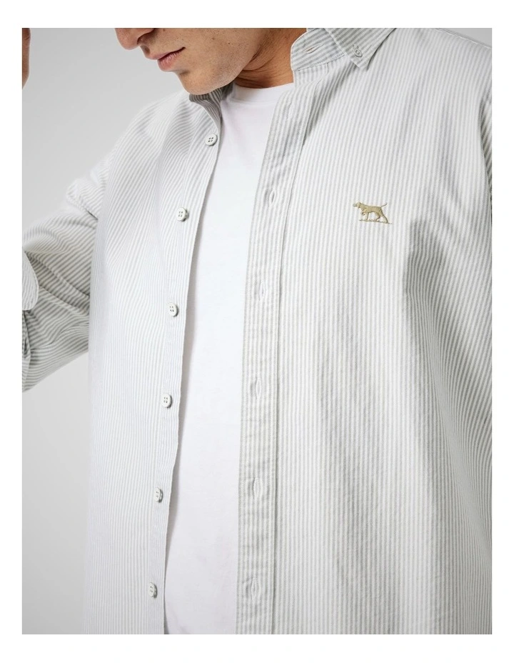 Oxford Lakeside Stripe Long Sleeve Sports Fit Shirt in Eucalyptus image 6