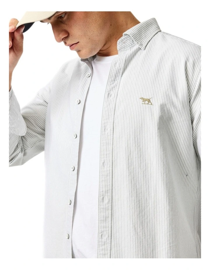 Gunn Oxford Stripe Long Sleeve Sports Fit Shirt in Eucalyptus image 6