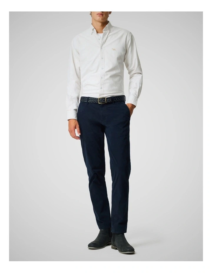 Oxford Lakeside Stripe Long Sleeve Sports Fit Shirt in Natural image 2