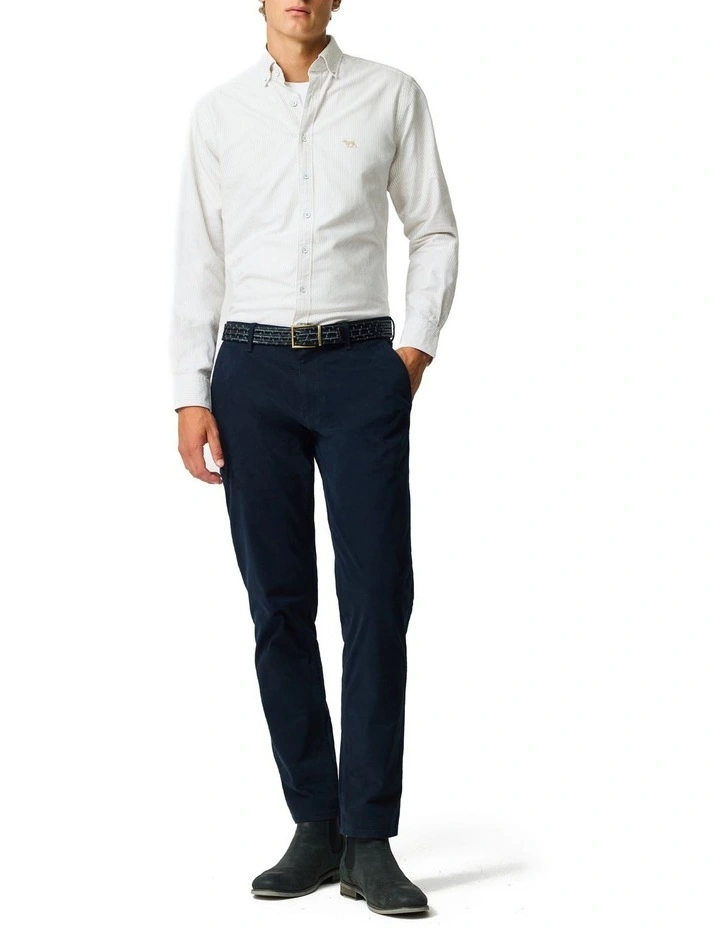 Oxford Stripe Long Sleeve Sports Fit Shirt in Natural image 2