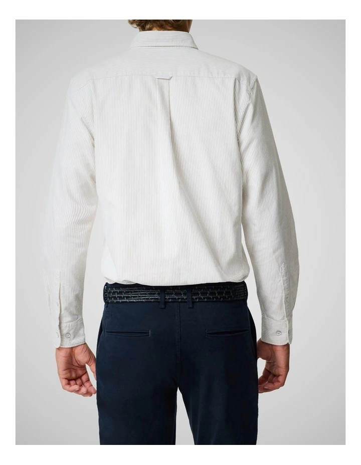 Oxford Lakeside Stripe Long Sleeve Sports Fit Shirt in Natural image 3
