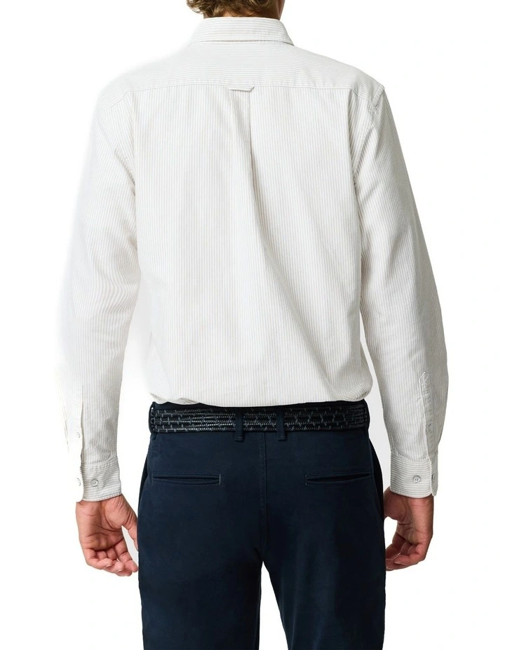 Oxford Stripe Long Sleeve Sports Fit Shirt in Natural image 3