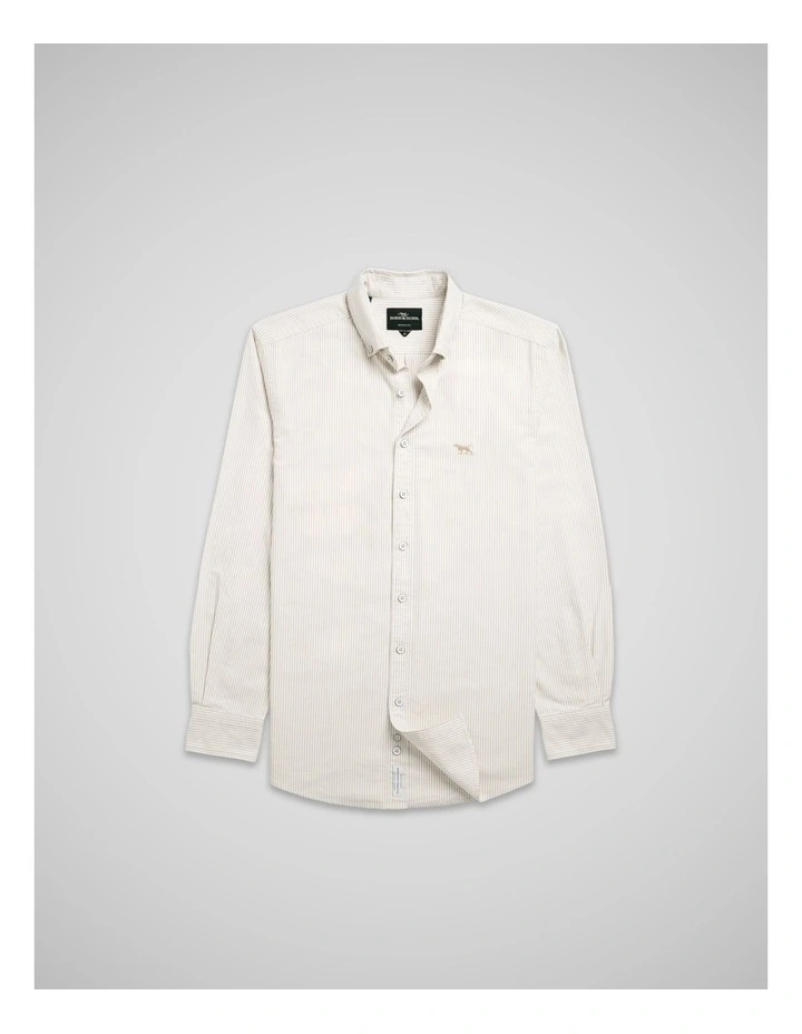 Oxford Lakeside Stripe Long Sleeve Sports Fit Shirt in Natural image 4