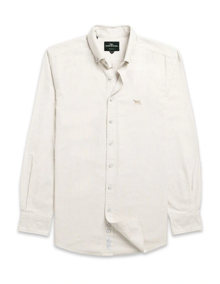 Oxford Stripe Long Sleeve Sports Fit Shirt in Natural image 4
