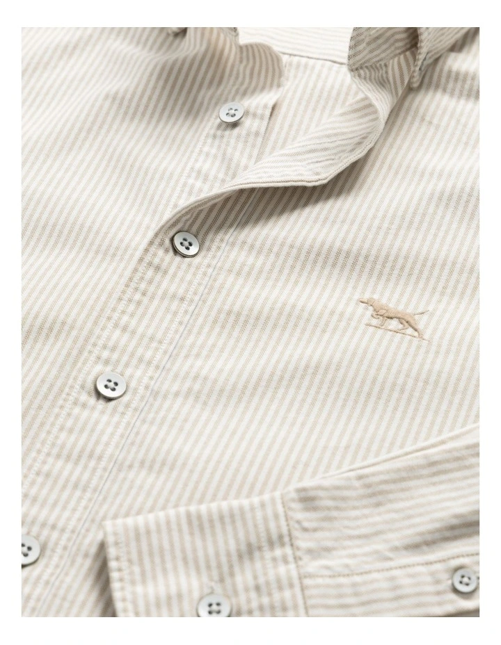 Oxford Lakeside Stripe Long Sleeve Sports Fit Shirt in Natural image 5
