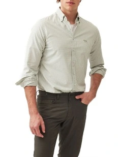 Gunn Check Oxford Long Sleeve Sports Fit Shirt in Sage