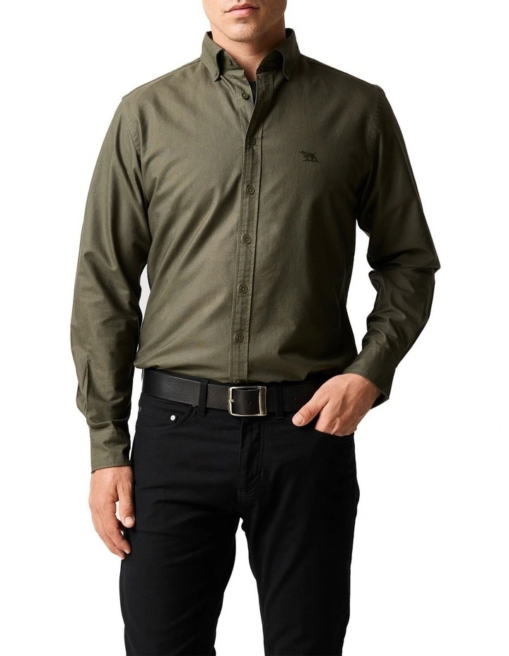 Gunn Oxford PD Long Sleeve Sports Fit Shirt in Khaki image 1