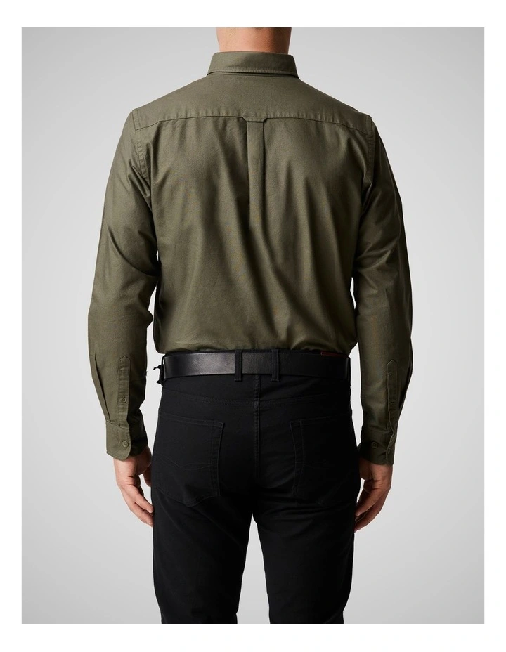 Oxford Long Sleeve Sports Fit Shirt in Khaki image 3