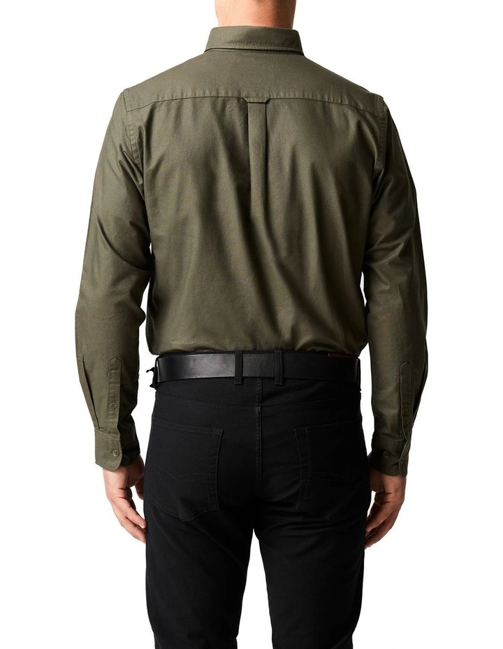 Gunn Oxford PD Long Sleeve Sports Fit Shirt in Khaki image 3
