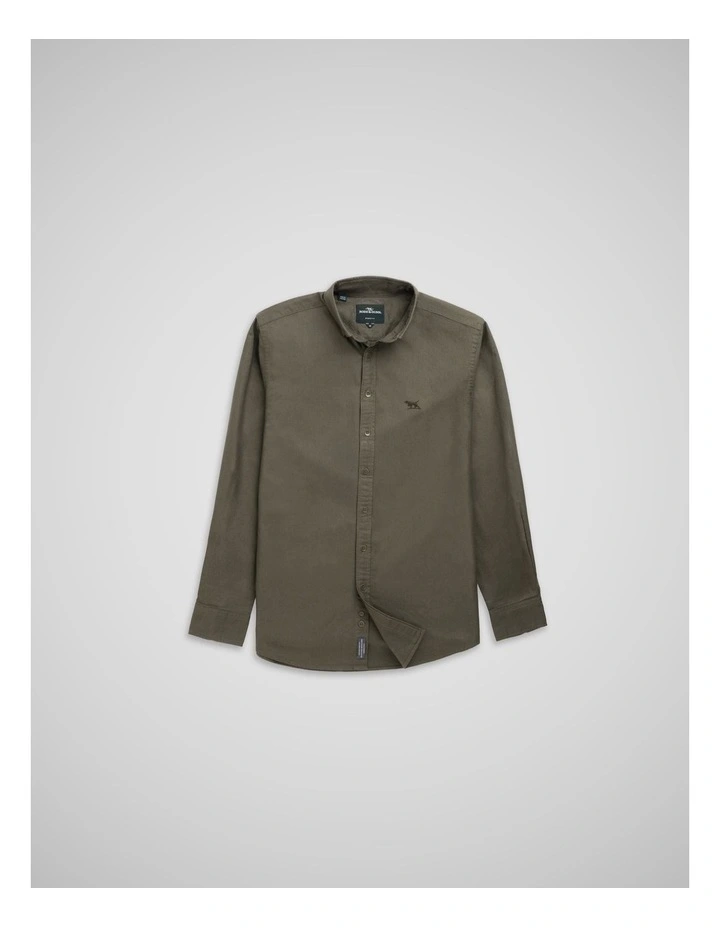 Oxford Long Sleeve Sports Fit Shirt in Khaki image 4