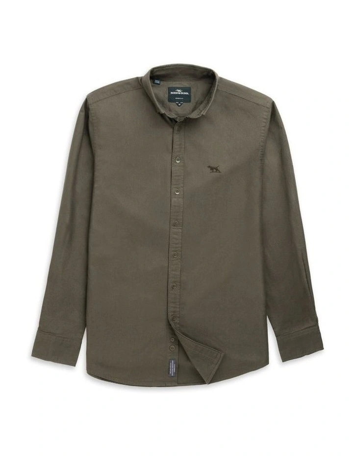 Gunn Oxford PD Long Sleeve Sports Fit Shirt in Khaki image 4