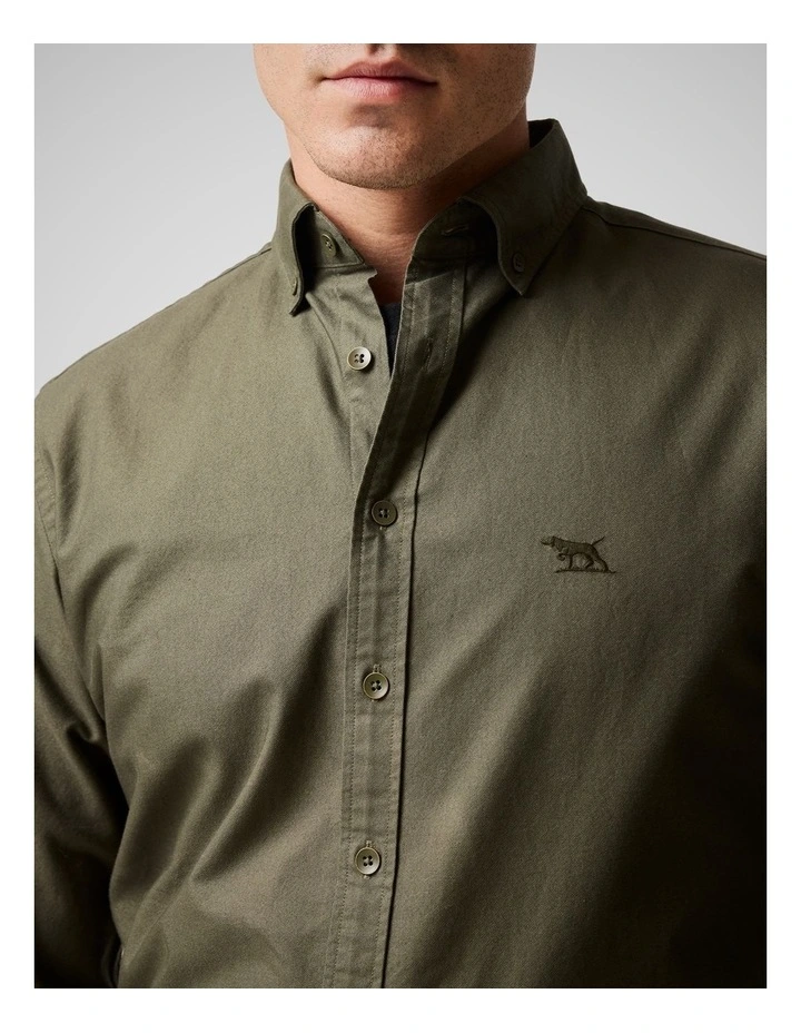 Oxford Long Sleeve Sports Fit Shirt in Khaki image 6