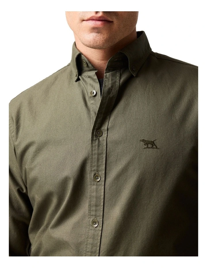 Gunn Oxford PD Long Sleeve Sports Fit Shirt in Khaki image 6