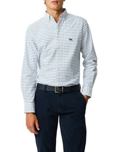 Gunn Check Oxford 3 Long Sleeve Sports Fit Shirt in Marine
