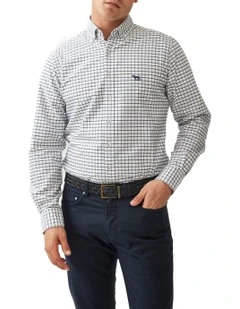 Gunn Check Oxford 3 Long Sleeve Sports Fit Shirt in Marine
