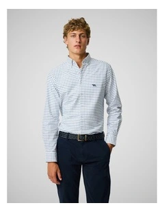 Oxford Valley Check Long Sleeve Sports Fit Shirt in Marine