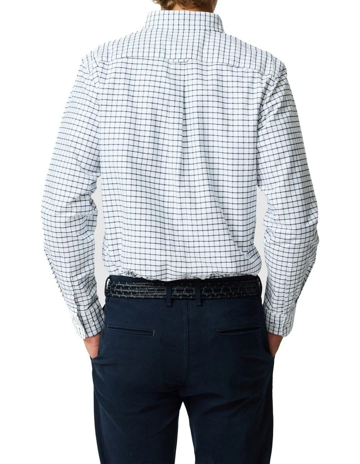 Gunn Check Oxford 3 Long Sleeve Sports Fit Shirt in Marine image 3