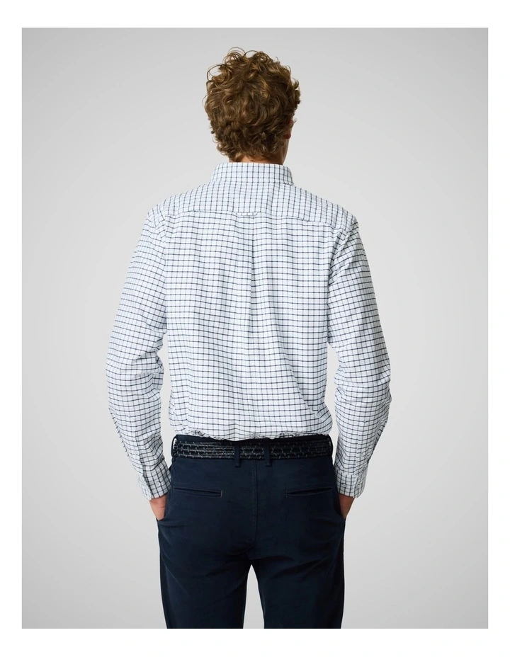 Oxford Valley Check Long Sleeve Sports Fit Shirt in Marine image 3