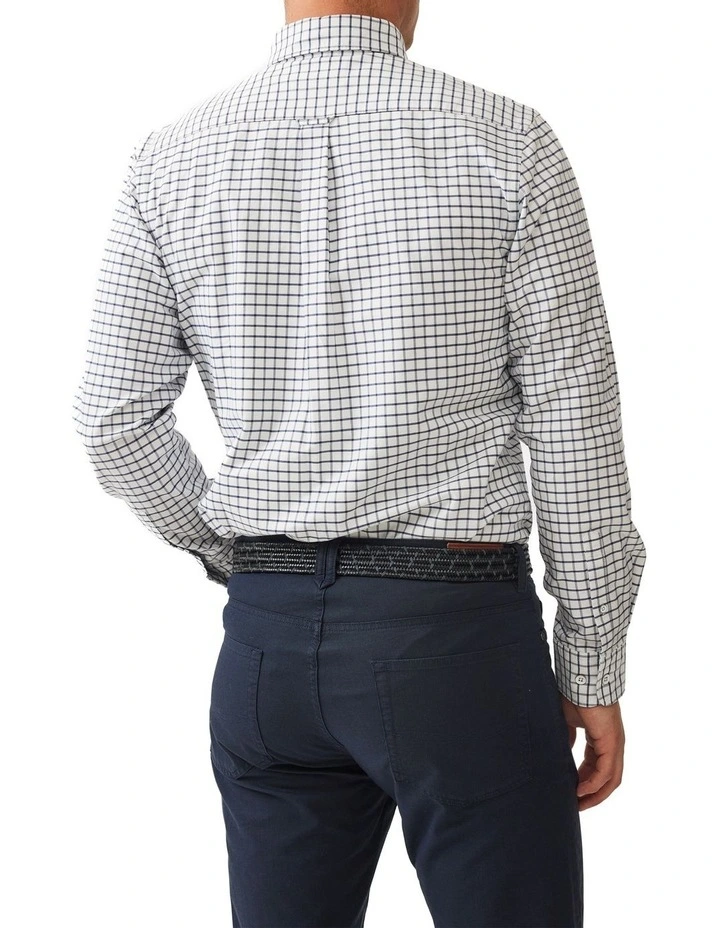 Gunn Check Oxford 3 Long Sleeve Sports Fit Shirt in Marine image 3