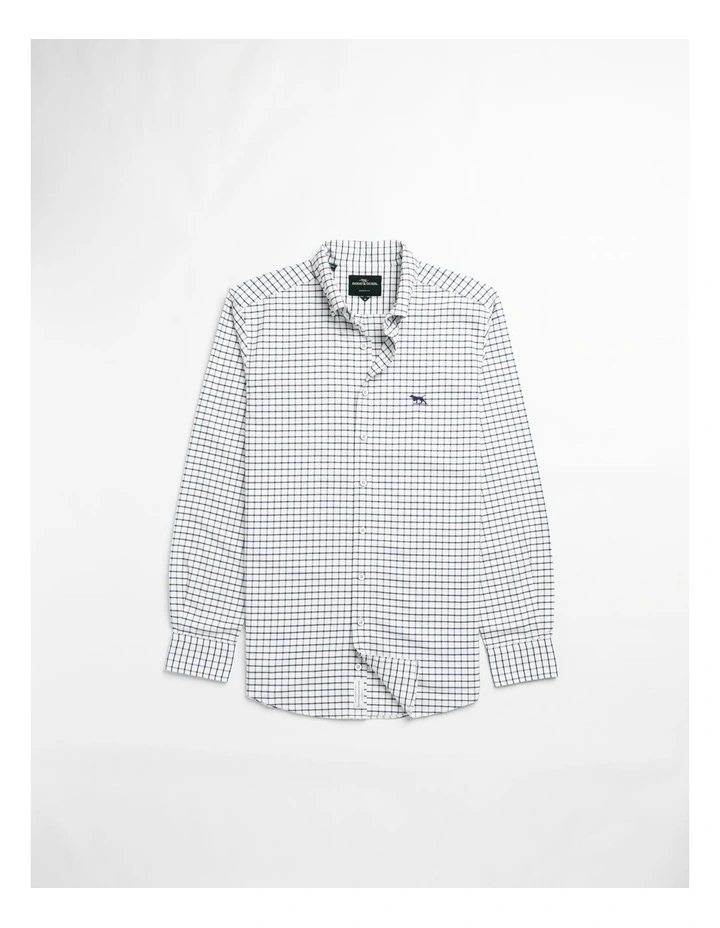Oxford Valley Check Long Sleeve Sports Fit Shirt in Marine image 4