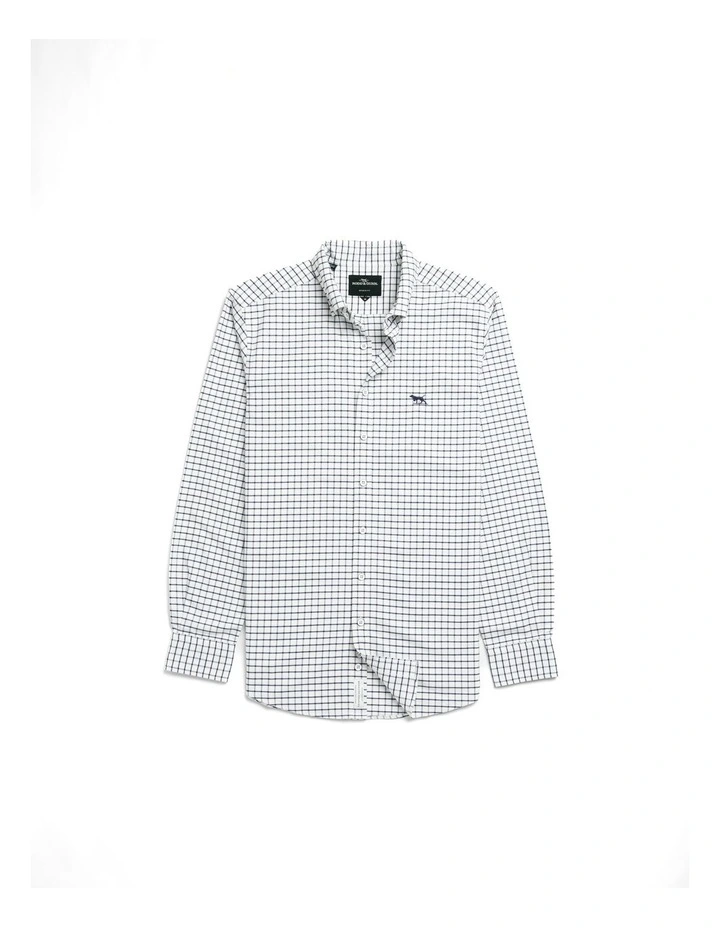 Gunn Check Oxford 3 Long Sleeve Sports Fit Shirt in Marine image 4