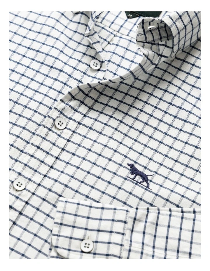 Oxford Valley Check Long Sleeve Sports Fit Shirt in Marine image 5