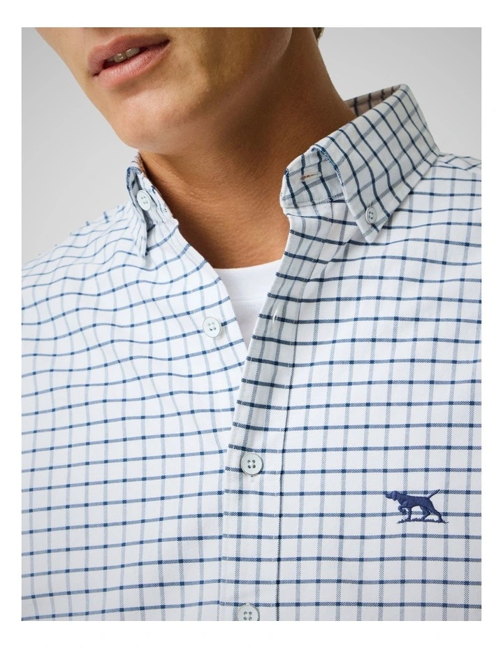 Oxford Valley Check Long Sleeve Sports Fit Shirt in Marine image 6