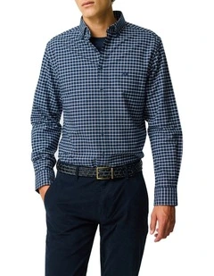Check Oxford 3 Long Sleeve Sports Fit Shirt in Midnight