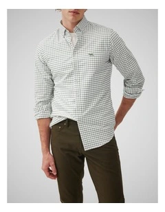 Oxford Valley Check Long Sleeve Sports Fit Shirt in Olive