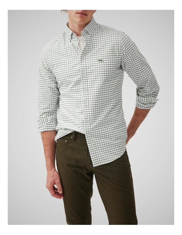 Oxford Valley Check Long Sleeve Sports Fit Shirt in Olive image 1