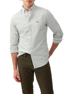 Gunn Check Oxford 3 Long Sleeve Sports Fit Shirt in Olive
