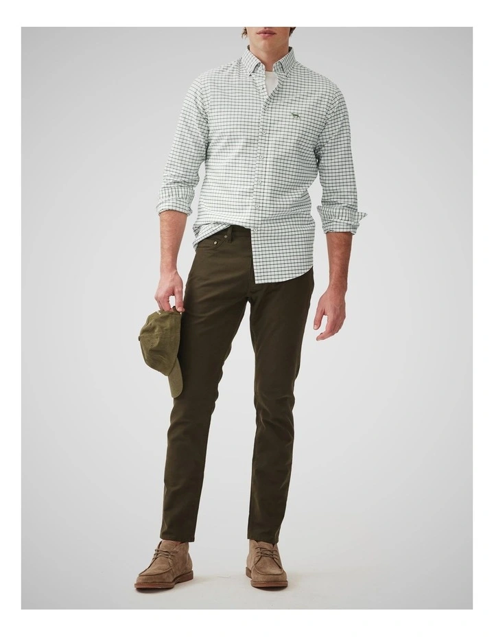 Oxford Valley Check Long Sleeve Sports Fit Shirt in Olive image 2
