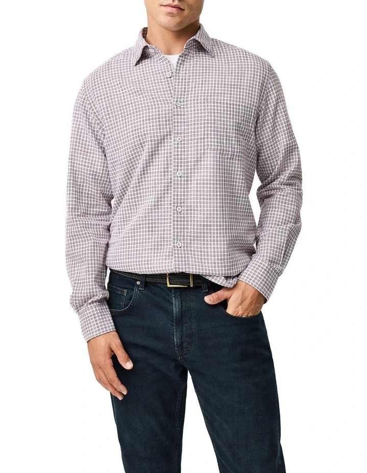 Henley Hill Long Sleeve Sports Fit Shirt in Merlot image 1