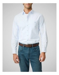 Oxford Hillcrest Stripe Long Sleeve Shirts in Harbour