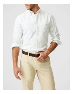 Oxford Hillcrest Stripe Long Sleeve Shirts in Sage
