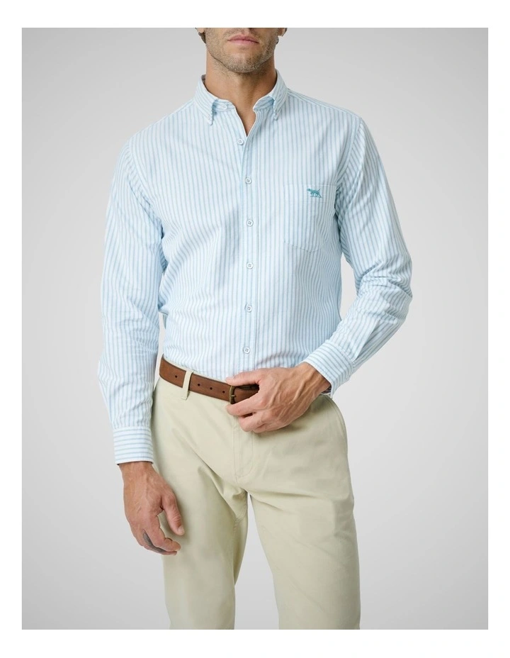 Oxford Hillcrest Stripe Long Sleeve Shirts in Lagoon image 1