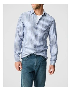 Willsher Bay Long Sleeve Sports Fit Shirt in Stone Blue