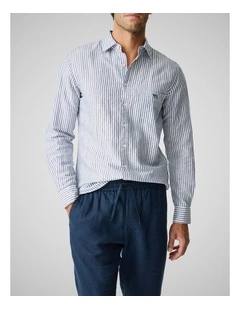 Twin Falls Long Sleeve Sports Fit Shirt in Deep Sea