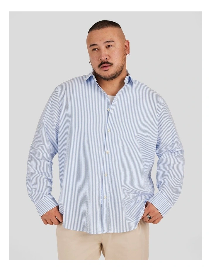 Seersucker Relax Fit Shirt in Blue image 1