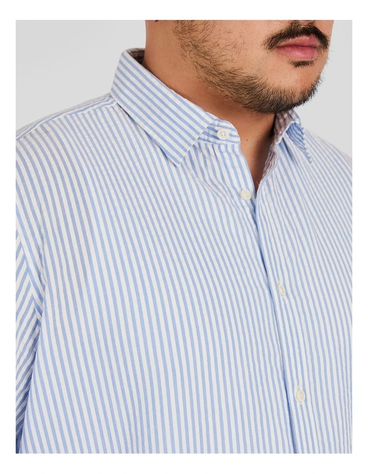 Seersucker Relax Fit Shirt in Blue image 3